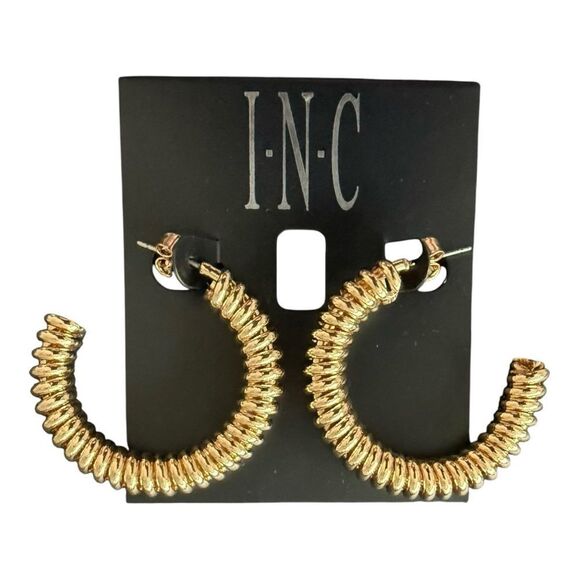 INC International Concepts Jewelry - NC Gold Ribbed Spiral Hoop Earrings | Twisted Textured Statement Hoops NWT